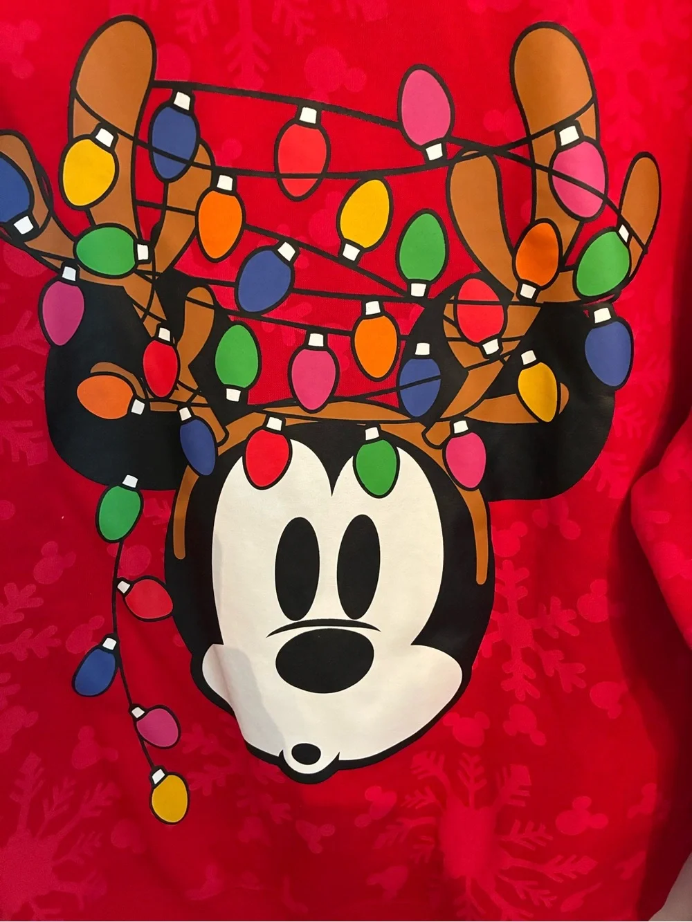 Disney Red Mickey Mouse Crewneck Sweatshirt with Holiday Lights XL (15-17)